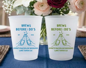 Personalized Brews Before I Do’s Frosted Cups, Custom Bachelorette Party Cups, Bach Weekend Lake Bridal Shower Wedding Plastic Drinkware