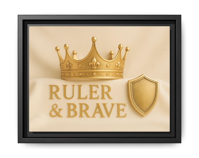 Regal Crown Framed Canvas Art – 'Ruler & Brave' Royal Decor
