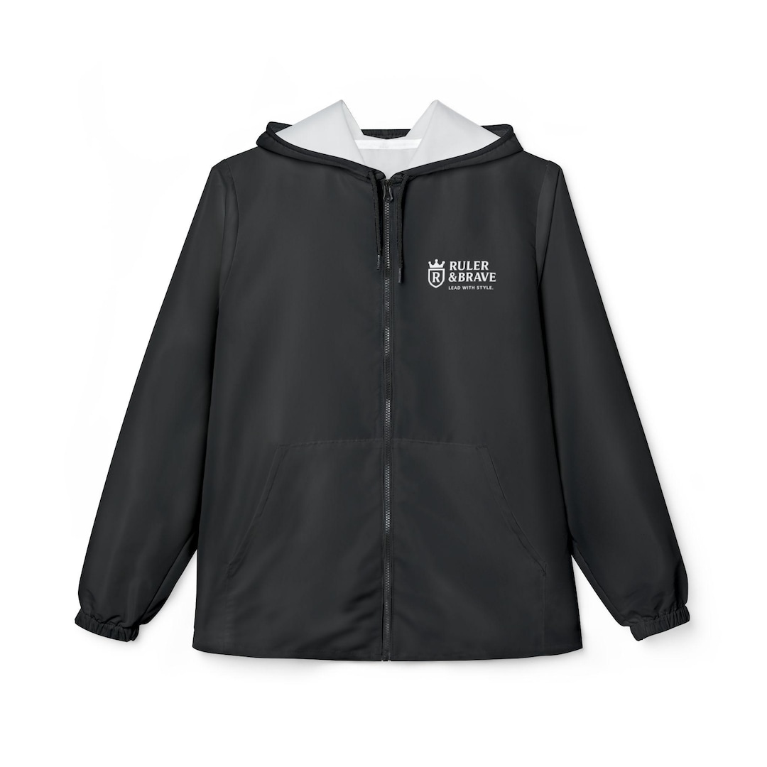 Ruler & Brave Windbreaker Jacket | Black Hooded Windbreaker - Etsy