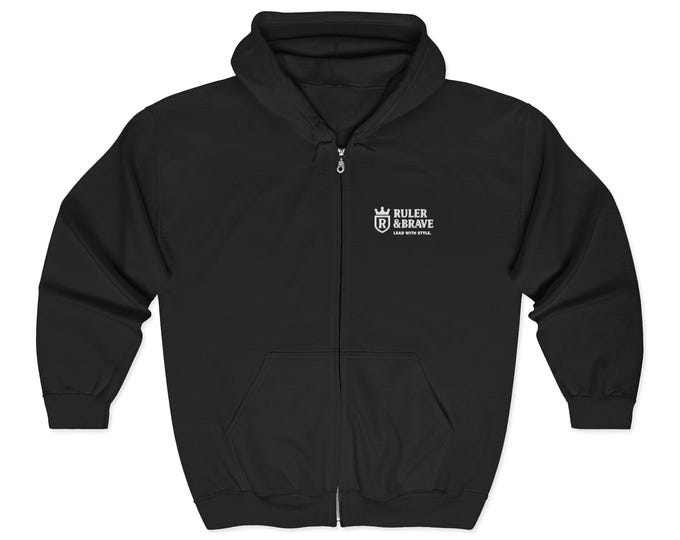 Skull Logo Full Zip Hoodie | Small Chest Graphic, Black Zip-Up