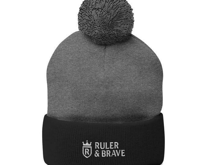 Rugby & Brave embroidery Pom-Pom Knit Cap | Pom Beanie, Winter Hat