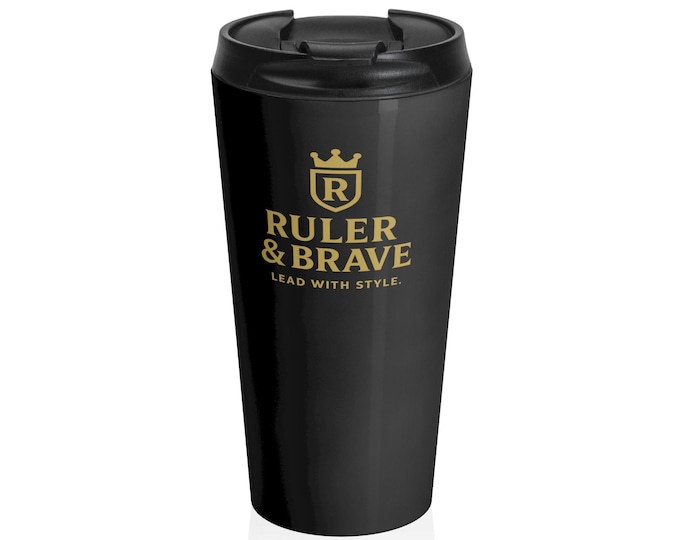 Stylish Stainless Steel Travel Mug, RULER & BRAVE Design, 15oz