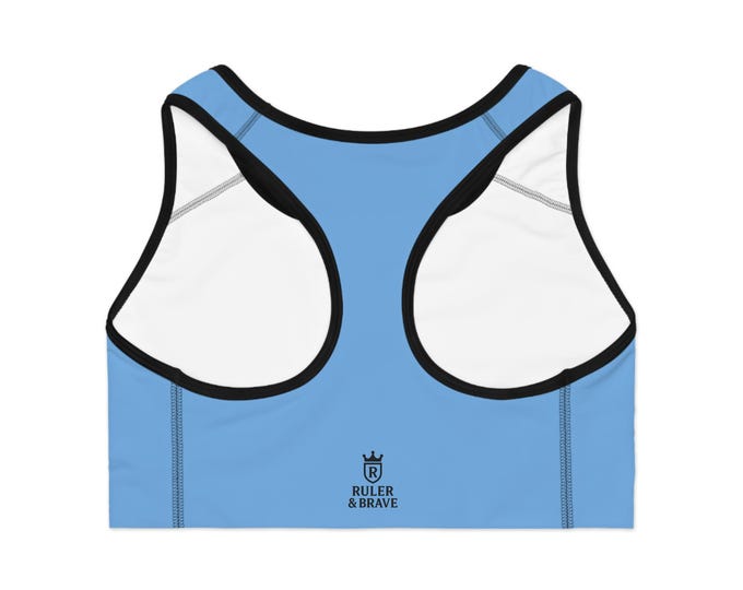 Solid Sky Blue Sports Bra | Athletic Racerback, All-Over Print