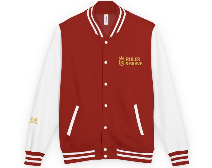 Ruler & Brave logo varsity jacket | Letterman Jacket, Red and White
