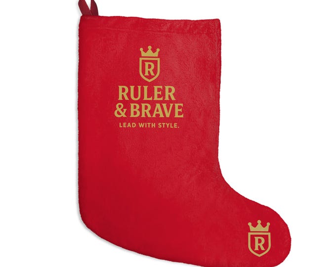 Ruler & Brave Logo Christmas Stocking | Red Holiday Stocking