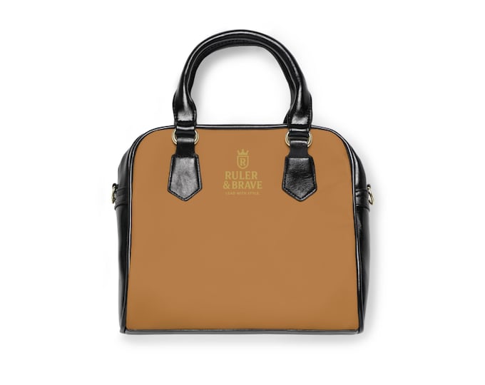 Ruler & Brave Crest shoulder handbag | Leather-look tan satchel, Multiple Colors Available!
