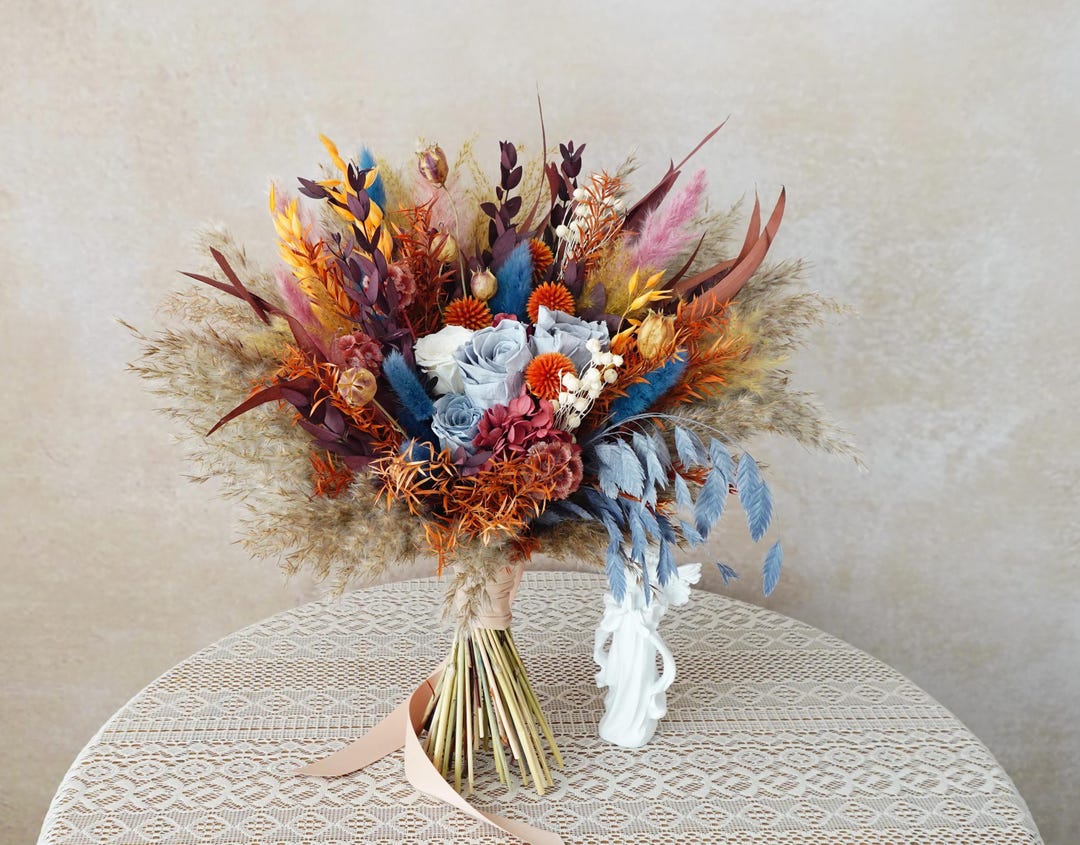 Bouquet de mariée bohème de 30 cm en fleurs séchées préservées ...