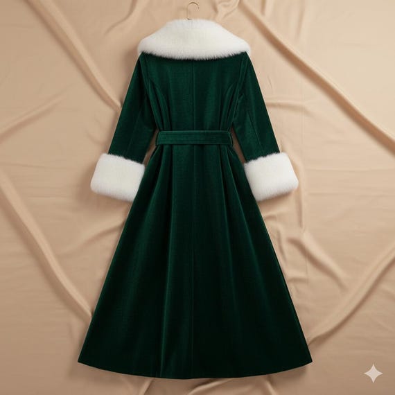 green velvet dress coat neopets Emerald Fur Trim Coat: Long Gold Embroidered Winter Luxury baby shower dress