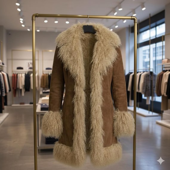 Shearling Trim Suede Coat | Vintage Penny Lane Jacket | Boho 