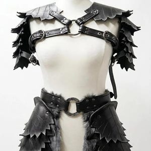 Viking Leather Armor Costume for Custom Cosplay and LARP Gear | Medieval Fantasy Barbarian Pauldrons  with Fur | Elven Leaf Armor Outfit