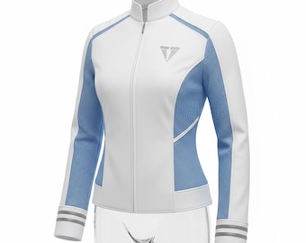 Chaqueta de uniforme futurista de ciencia ficción / Estilo de exploración espacial en malla blanca y azul