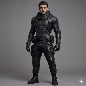 tactical leather suit, mens leather armor, cyberpunk bodysuit, sci fi cosplay costume, motorcycle leather set, futuristic combat gear, dystopian warrior outfit, leather biker uniform, urban ninja clothing, commission custom cosplay, halloween costume men, movie replica outfit, dark navy leather set, high quality leather, heavy duty gear, comic con armor, leather cargo pants, combat chest rig, handmade leather armor, premium tactical gear, custom sizing apparel