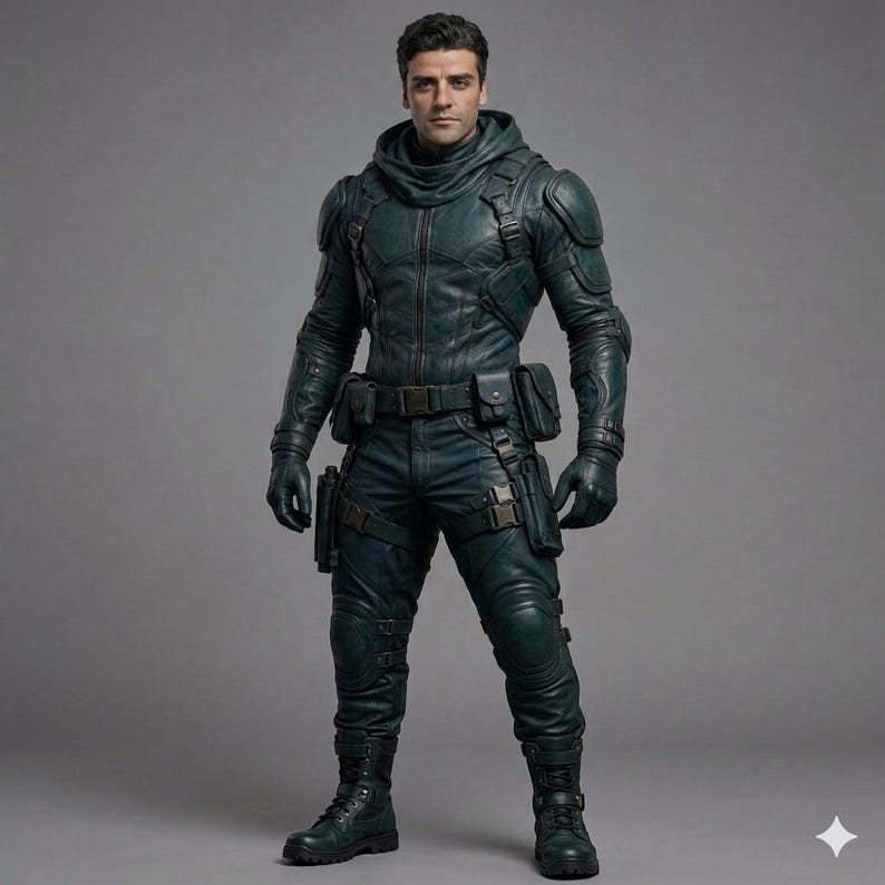 tactical leather suit, mens leather armor, cyberpunk bodysuit, sci fi cosplay costume, motorcycle leather set, futuristic combat gear, dystopian warrior outfit, leather biker uniform, urban ninja clothing, commission custom cosplay, halloween costume men, movie replica outfit, dark navy leather set, high quality leather, heavy duty gear, comic con armor, leather cargo pants, combat chest rig, handmade leather armor, premium tactical gear, custom sizing apparel