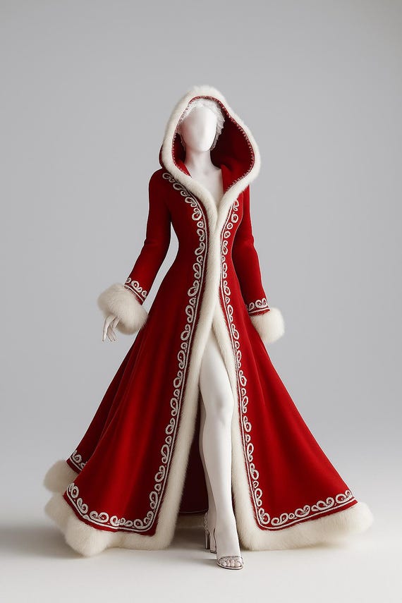 misses christmas dresses Luxury Velvet Mrs. Claus Gown | Red Hooded Faux Fur Trim Cloak Costume Size:Size 38 sharon a. keyser Stunning Bridal Shower Dresses Tipsy Elves is here