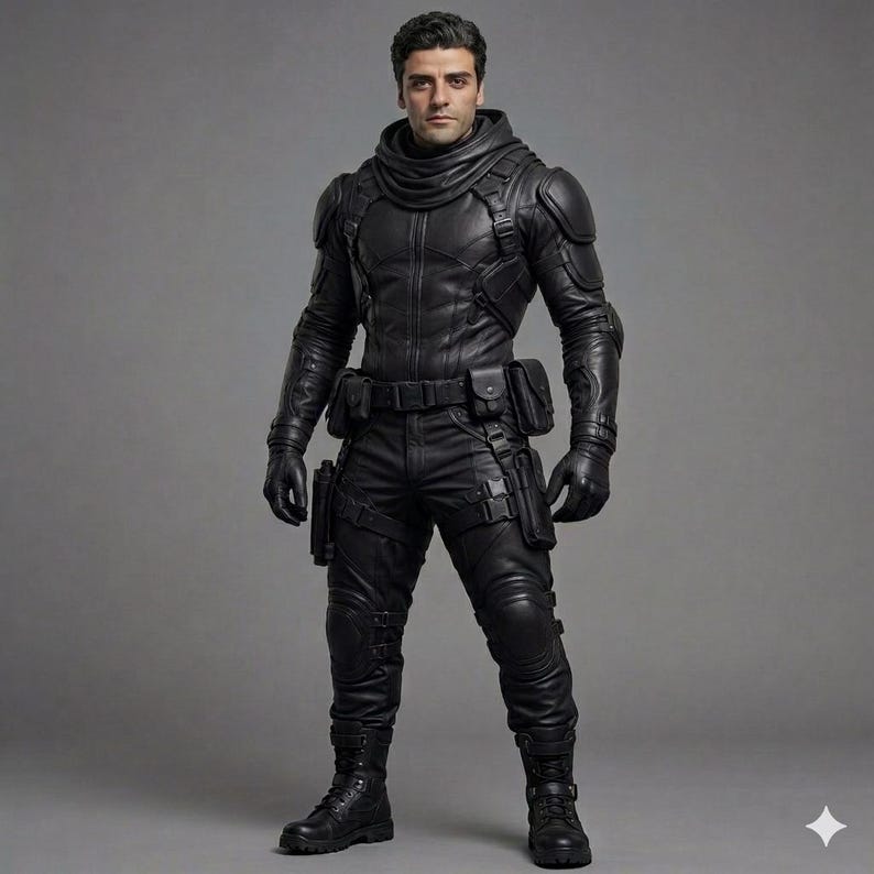 tactical leather suit, mens leather armor, cyberpunk bodysuit, sci fi cosplay costume, motorcycle leather set, futuristic combat gear, dystopian warrior outfit, leather biker uniform, urban ninja clothing, commission custom cosplay, halloween costume men, movie replica outfit, dark navy leather set, high quality leather, heavy duty gear, comic con armor, leather cargo pants, combat chest rig, handmade leather armor, premium tactical gear, custom sizing apparel