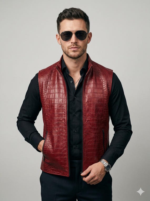 leather dress vest Men’s Red Gowns - Night