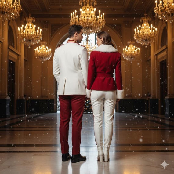 Military Style Couple Outfit, Luxury Parade Uniform Set, Ceremonial Jacket & Pants, Holiday Party Costume, Custom Made