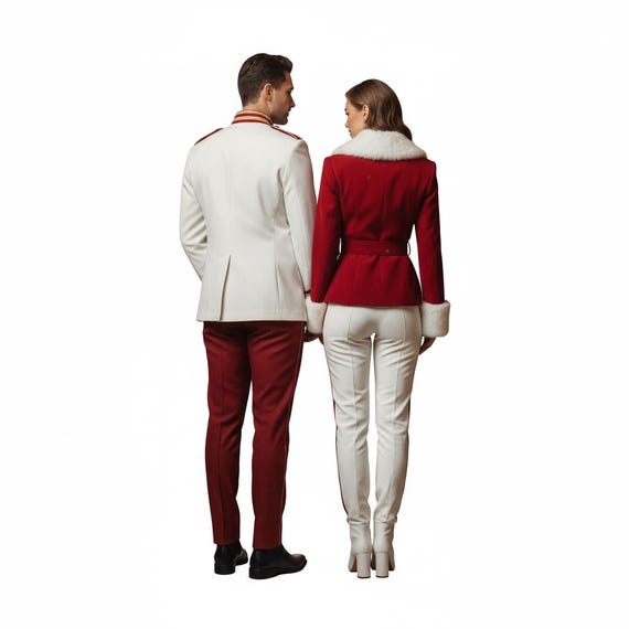 couples christmas suits and dresses Military Style Couple Outfit, Luxury Parade Uniform Set, Ceremonial Jacket & Pants, Holiday Party Costume, Custom Made christmas party couple outfits