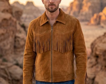 Western Men's Genuine Black Suede Leather Fringe Jacket - Handmade Cowboy Style Biker Coat - Boho Festival Outwear - Premium Western Fashion