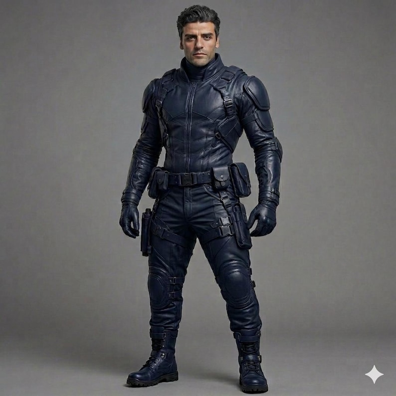 Tactical Leather Suit Men, Sci Fi Cosplay Costume, Futuristic Combat Armor, Cyberpunk Biker Uniform, Navy Blue Leather Set, Custom Made Gear Navy blue