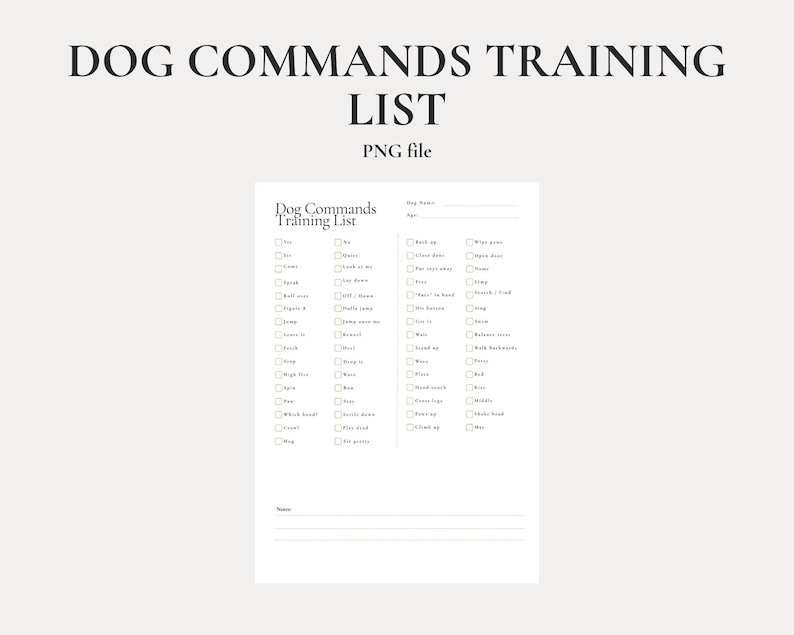 Dog Commands Training List Printable | Dog Training Checklist ...