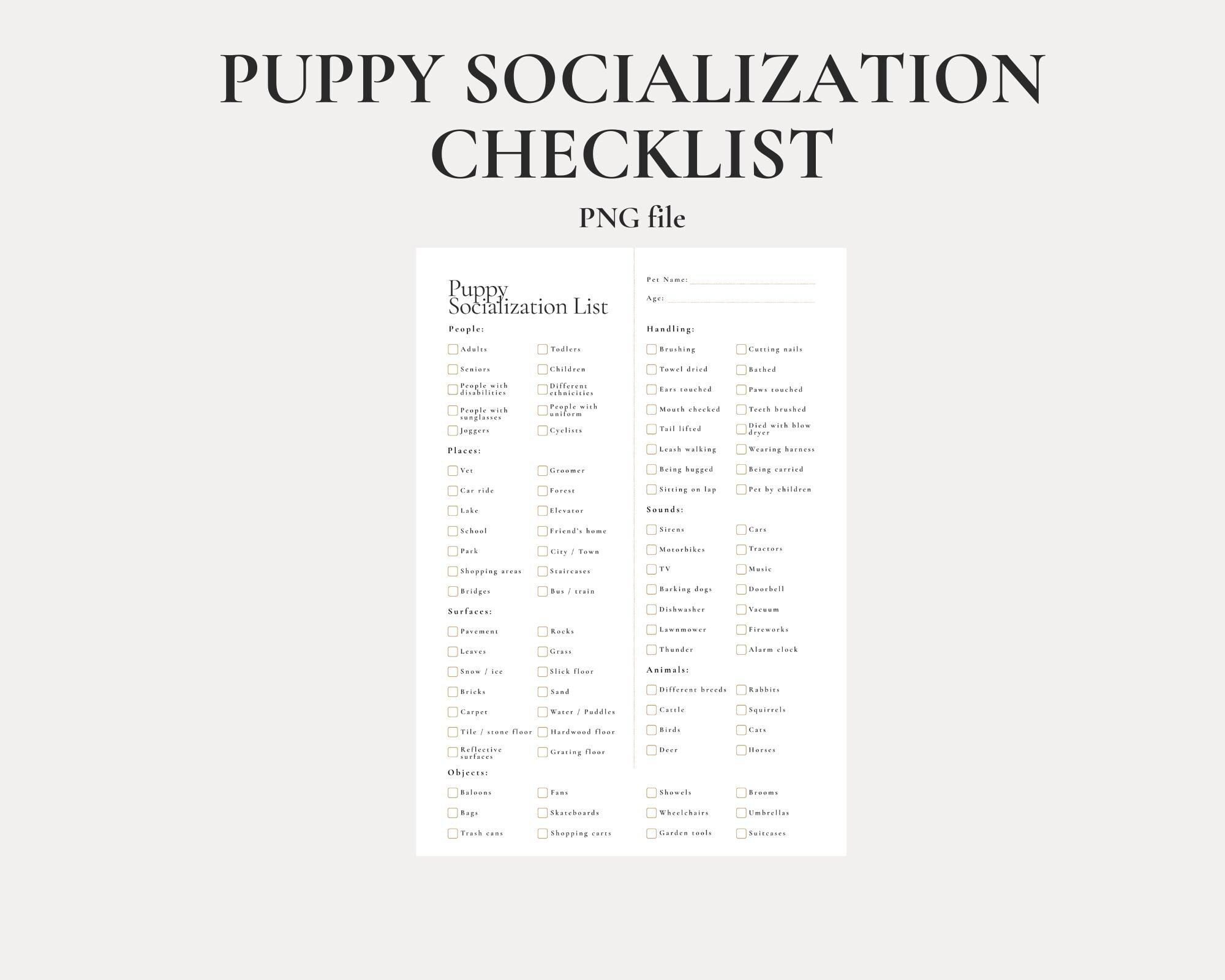 Puppy Socialization Checklist Printable | New Puppy Training Planner ...