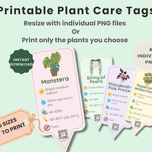Etiquetas imprimibles para el cuidado de plantas de interior / Marcadores digitales para plantas / Descarga instantánea