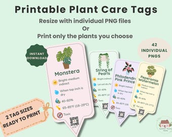 Etichette stampabili per la cura delle piante da appartamento / Marcatori digitali per piante / Download immediato