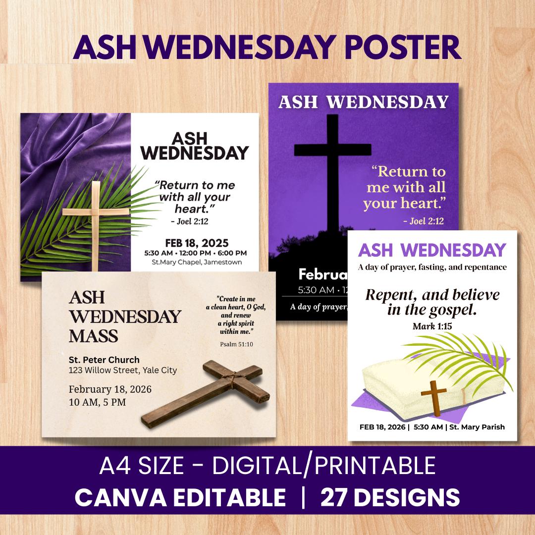 ASH WEDNESDAY Editable Poster Template Printable A4 Portrait and ...
