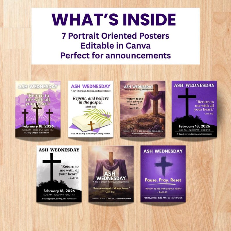 ASH WEDNESDAY Editable Poster Template Printable A4 Portrait and ...
