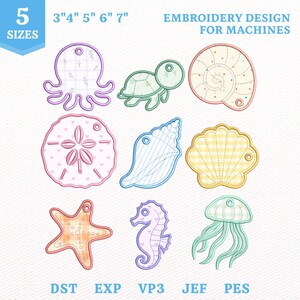 Ith Seashell Bag Tag Applique Embroidery File, Coastal Ocean Beach Keychain (Instant Download)