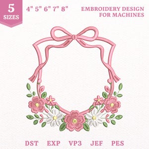 Coquette Floral Bow Monogram Frame Embroidery File, Flower Baby Nursery Crest (Instant Download)