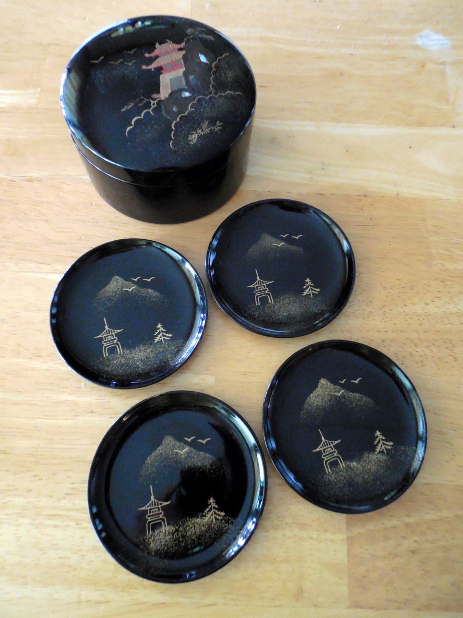 Vintage Black Lacquer Japanese Coasters Set of 4 Japanese Etsy