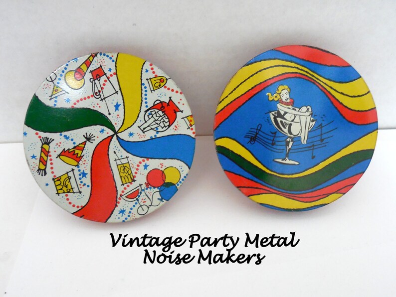 Mid Century Party Favors Vintage NoiseMakers Display item Vintage Tin Crank NOISEMAKERS New Year/'s Eve NoiseMakers Vintage Party Decor