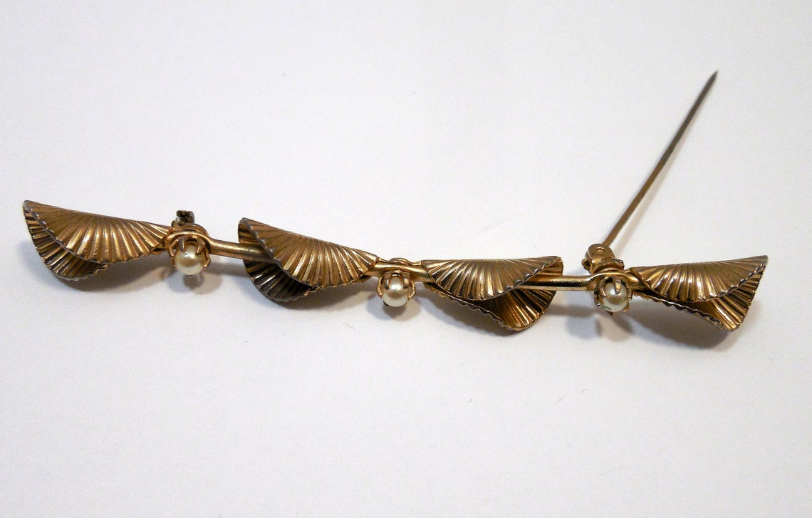 Vintage Bar Brooch/Pin Pronged Set Faux Pearls Vintage Etsy