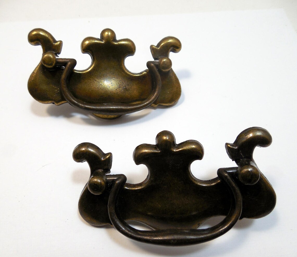 Vtg Brass Hardware Brass Furniture Pulls Colonial Style Etsy