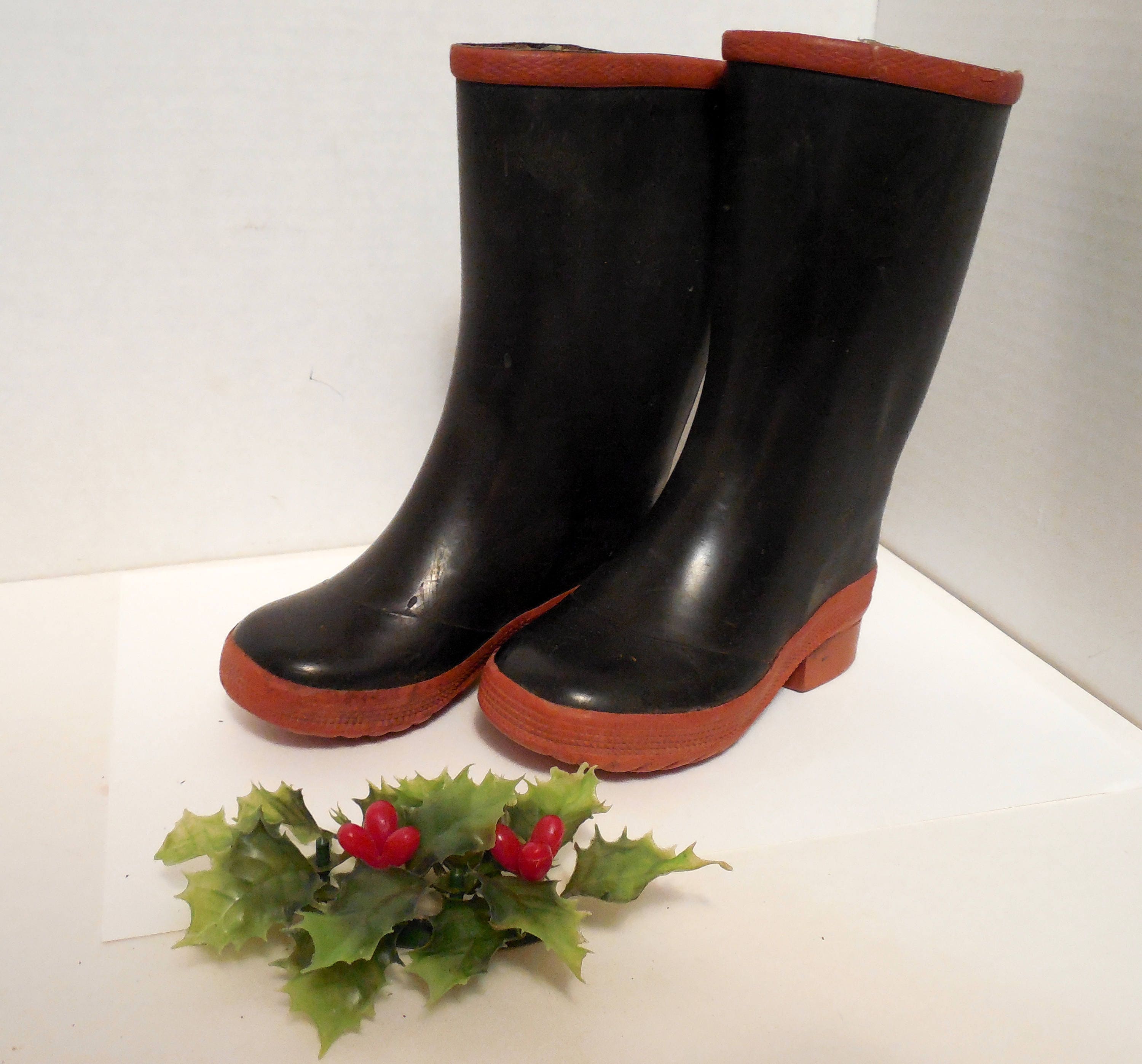 Vintage Black Rubber Boots Santa's Boots Yugoslavia Etsy
