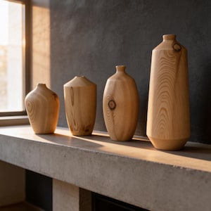 Vaas van larikshout – handgedraaid – selectie vazen – minimalistische decoratie – Scandinavische stijl – houten vaas