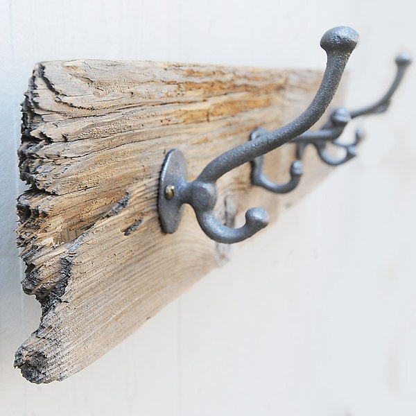 DRIFTWOOD four hook key, coat, hat, leash rack made with rustic reclaimed fence wood