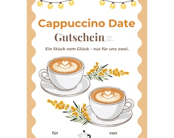 Cappuccino Date Gutschein Vorlage zum Ausdrucken, Kaffee trinken gehen, Geschenk Café Besuch, italienischer Kaffee, La Colazione PDF A4 A5