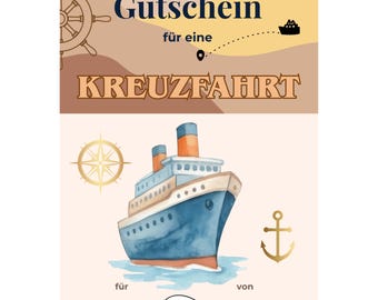 Gutschein Kreuzfahrt Vorlage zum Ausdrucken, Schiffsreise Geschenk, Reisegutschein Schiffsfahrt, Geldgeschenk Luxusreise PDF A4 A5