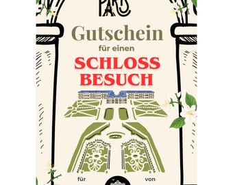 Gutschein Schlossbesuch Paris Vorlage zum Ausdrucken, Schloss Versailles Ticket, Geschenk Staedtetrip Paris, Frankreich Reise PDF A4 A5