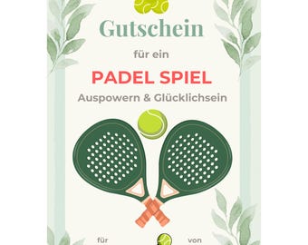 Gutschein Padel Spiel Vorlage zum Ausdrucken, Padel Tennis Geschenkkarte, Padel-Tennis Sport Gutschein, Padel-Court Geschenk PDF A4 A5