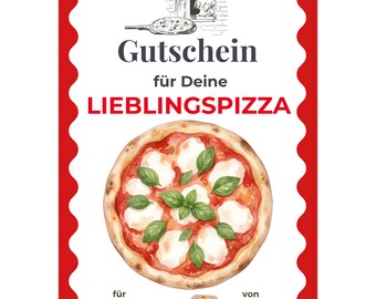 Pizza Gutschein für Deine Lieblingspizza Vorlage zum Ausdrucken, Pizza Essen Geschenkkarte, Pizza essen gehen, Steinofenpizza PDF  A4 A5