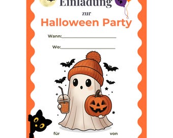 Einladung zur Halloween Party Vorlage zum Ausdrucken, Halloween Feier Einladungskarte, Übernachtungsparty Halloween, Party Kinder PDF A4 A5