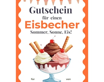 Gutschein für einen Eisbecher Vorlage zum Ausdrucken • Einladung zum Eis essen gehen • Geldgeschenk Eisdiele • Eisgutschein PDF A4 A5