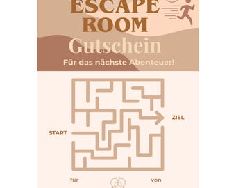 Escape Room Gutschein Vorlage zum Ausdrucken, Rätselraum Gutschein, Fluchtspiel Geschenk, Abenteuer Geschenkidee, Live Escape Room PDF A4 A5