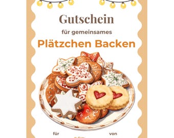 Gutschein Plätzchen Backen Vorlage zum Ausdrucken, Weihnachtskekse Geschenk, Geschenkidee Nikolaus, Backnachmittag gemeinsame Zeit PDF A4 A5