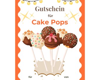 Cake Pops Gutschein Vorlage zum Ausdrucken, Kuchenlollis Gutscheinkarte, Geschenk Kuchen am Stiel, Backnachmittag Kindergeburtstag PDF A4 A5