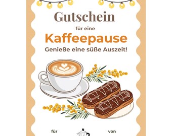 Gutschein Kaffee und Kuchen Vorlage zum Ausdrucken, Gutschein Kaffeepause, Cafe Gutschein, Kaffeetrinken, Kaffeekränzchen, Gebäck PDF A4 A5